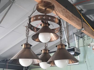 Large brass chandelier and pendant light