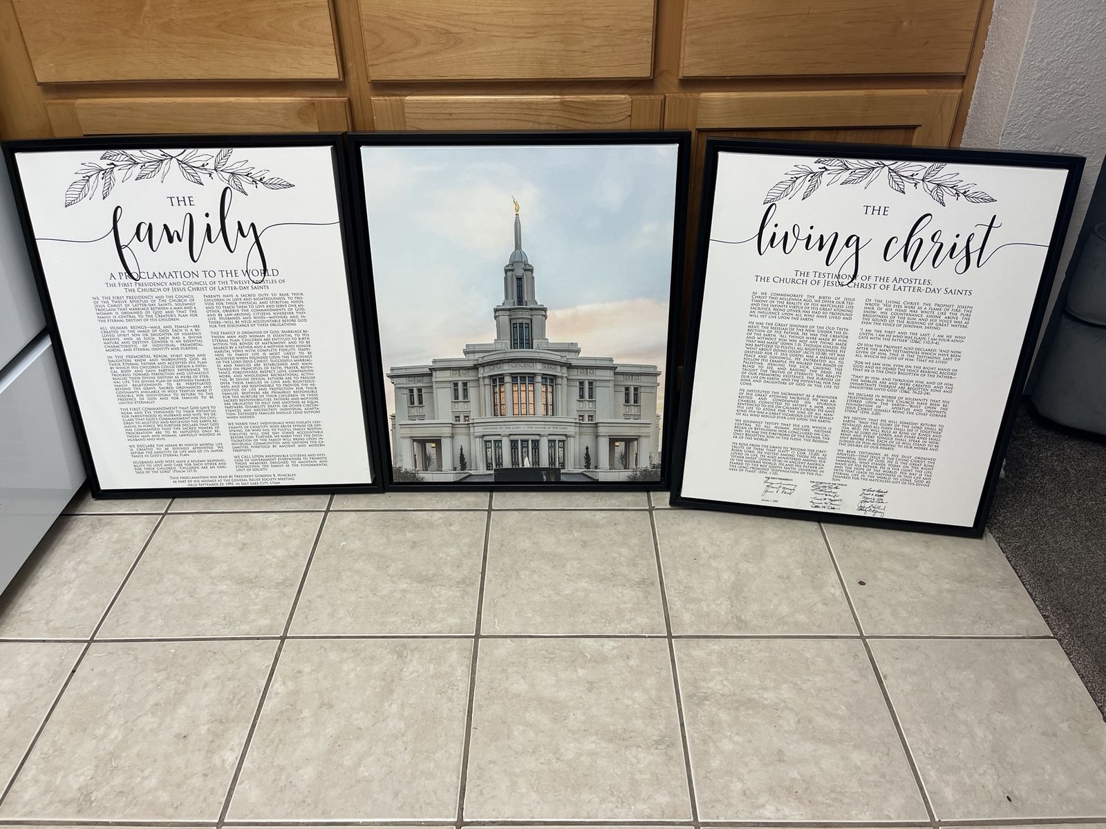 Custom Framed LDS Canvas Set - Family Proclamation, Payson Temple, Living Christ