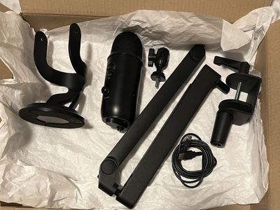 Blue Yeti USB Microphone Blackout Edition with Boom Arm, Desk Clamp, and USB Cable