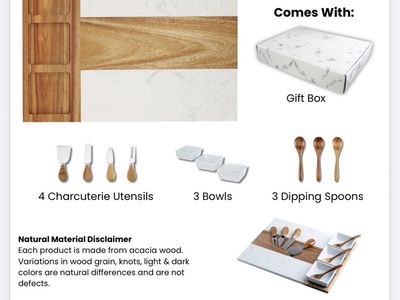 Custom Charcuterie Board Set - Marble & Wood 11-Piece Kit with Utensils and Gift Box