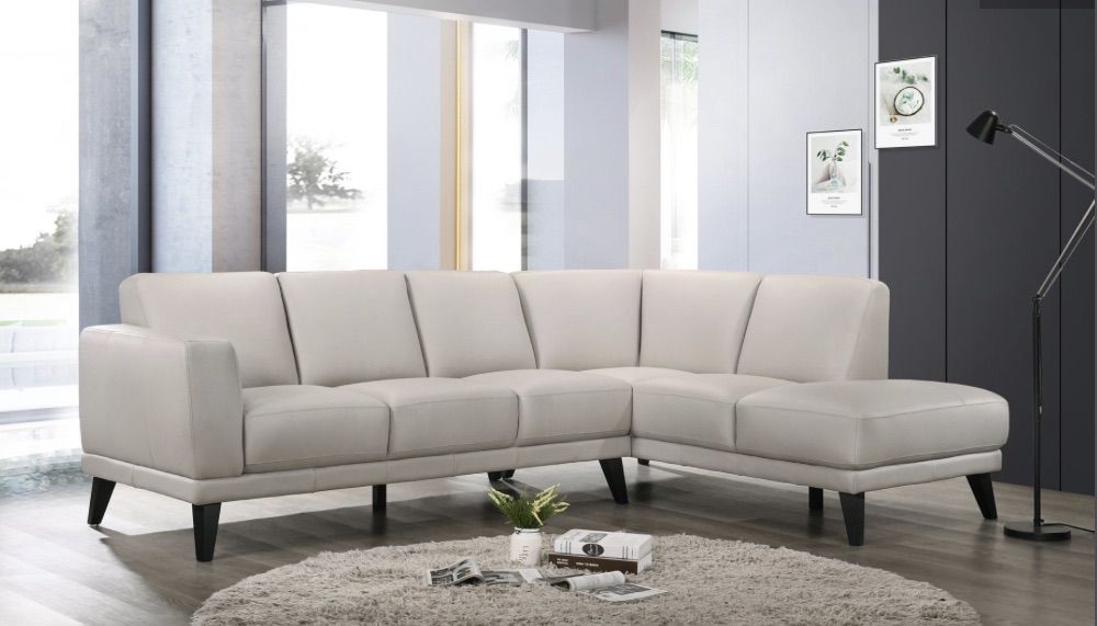 BRAND NEW! Top Grain Leather Gray Sofa Chaise