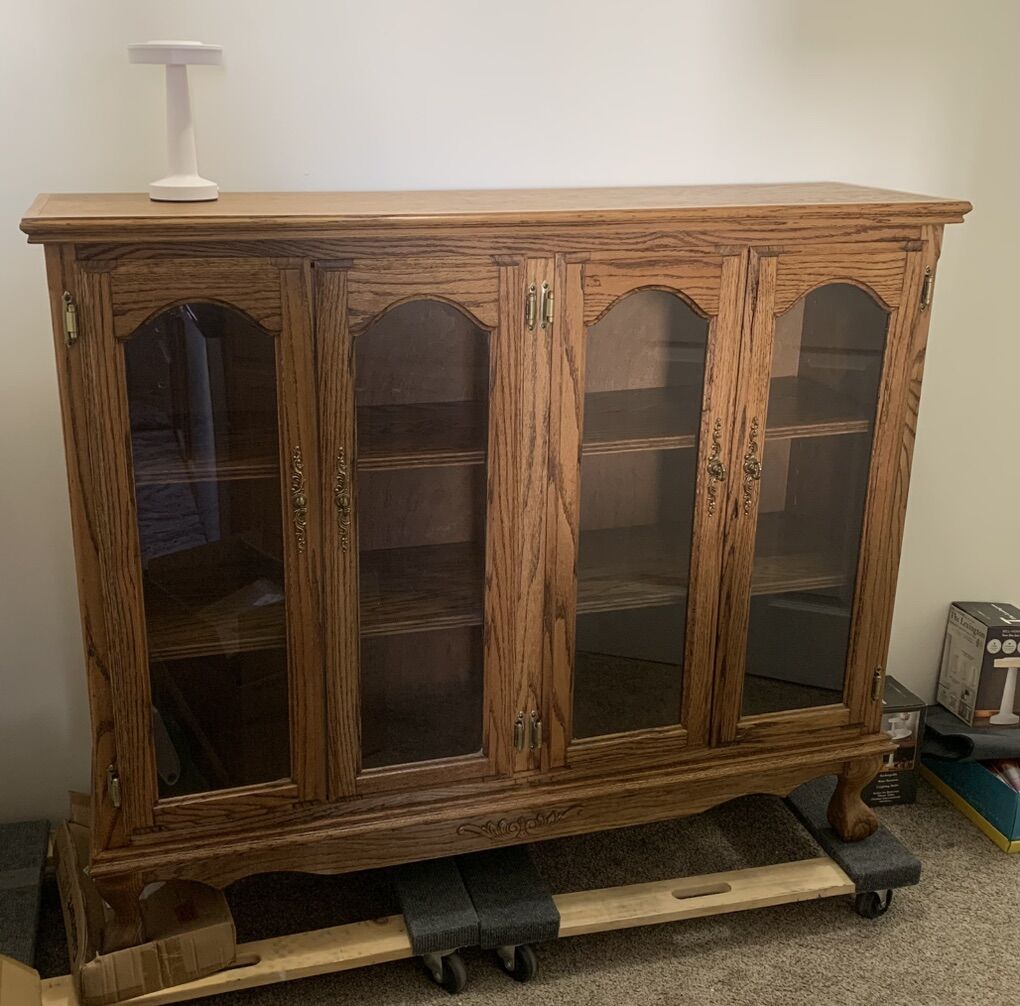Oak Cabinet Living Room Office Curio Bookcase