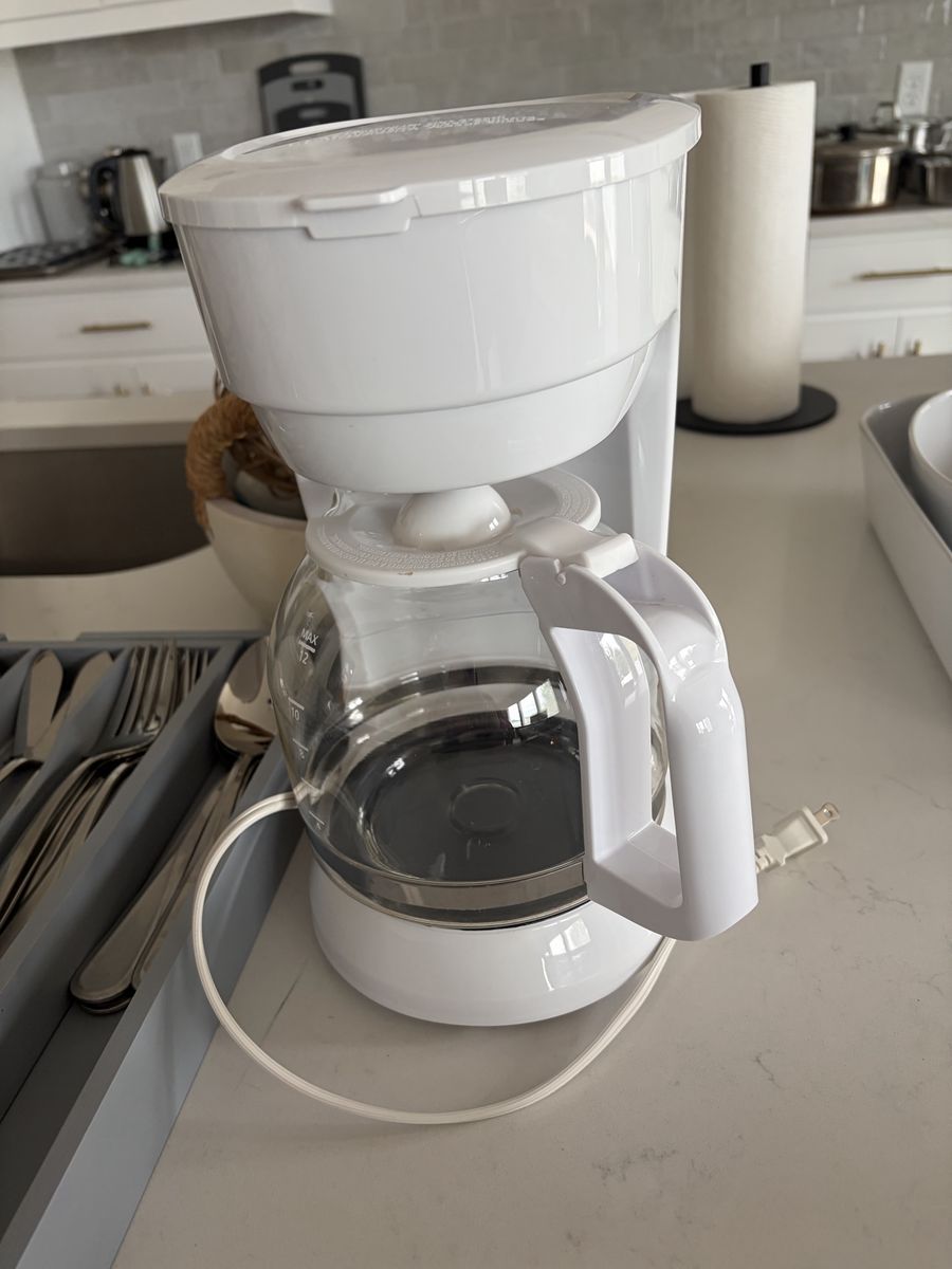 White 12-Cup Drip Coffee Maker with Glass Carafe