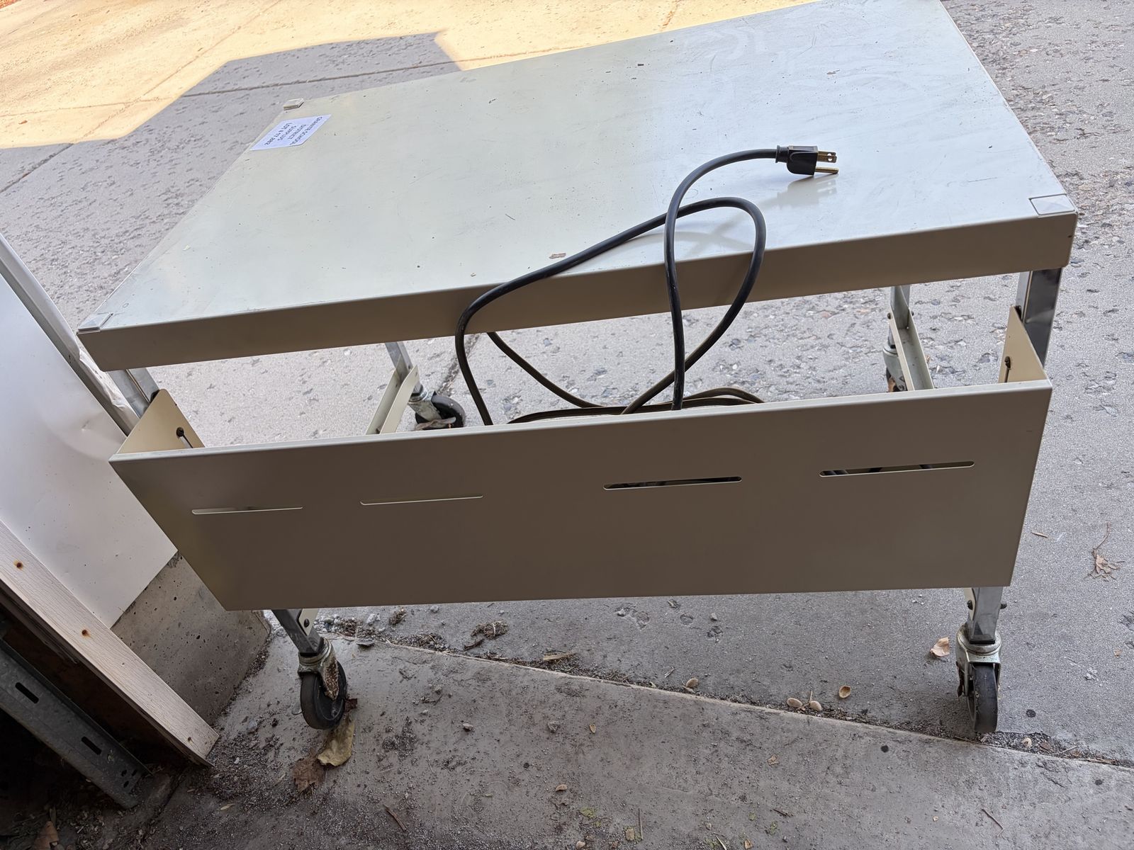 Rolling Steel Utility Cart with Power Strip and Casters - Used