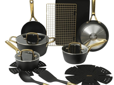 NEW Oster Premium Abborttsford 16 Piece Aluminum Pots and Pans PFA Free Ceramic Non stick