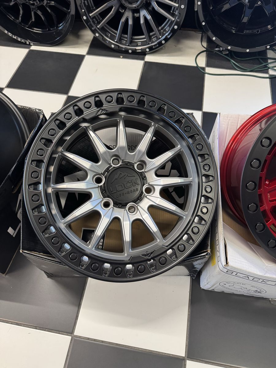 Brand new set of 4 wheels Lock Off-Road TRAIL- 17x8.5 Matte Silver Wheel w/ Matte Black Ring lug pattern 6x139.7 off set 25mm