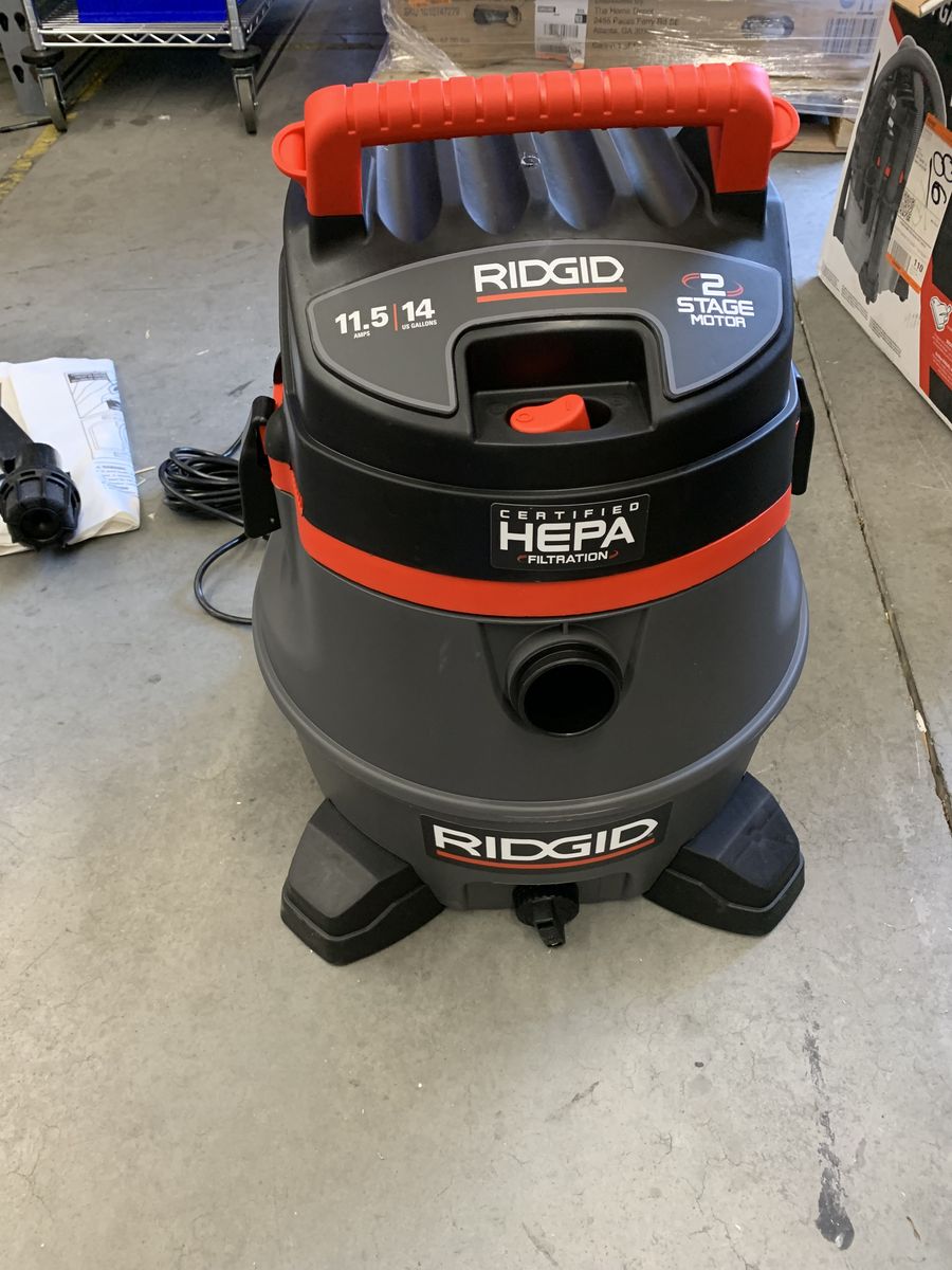 RIDGID 14 Gal. HEPA Commercial Shop Vacuum Wet Dry Vac with Filter, Dust Bag, Professional Hose and Accessories RV2400HF