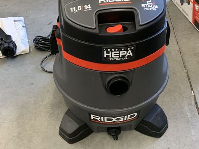 RIDGID 14 Gal. HEPA Commercial Shop Vacuum Wet Dry Vac with Filter, Dust Bag, Professional Hose and Accessories RV2400HF
