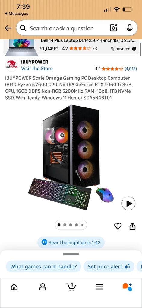 PC AMD RYZEN 5 7600 CPU, NVIDIA 4060ti