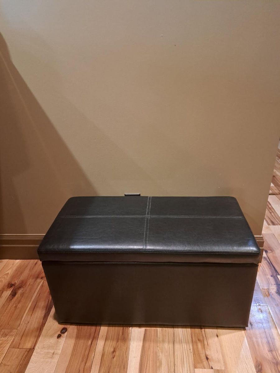 Black Faux Leather Storage Ottoman Bench with Padded Hinged Top
