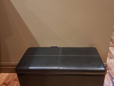 Black Faux Leather Storage Ottoman Bench with Padded Hinged Top