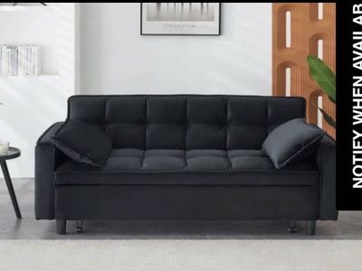 Black Tufted Velvet Futon Sofa Sleeper with 2 Pillows - New in Box (SKU: XQY-2123-BK)