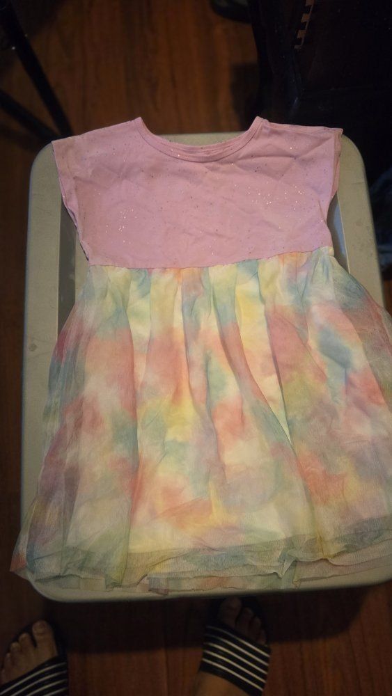 Wonder Nation Girls' Pink Glitter Top Tie-Dye Tulle Skirt Dress, Size XS (4-5)