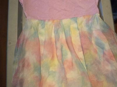 Wonder Nation Girls' Pink Glitter Top Tie-Dye Tulle Skirt Dress, Size XS (4-5)