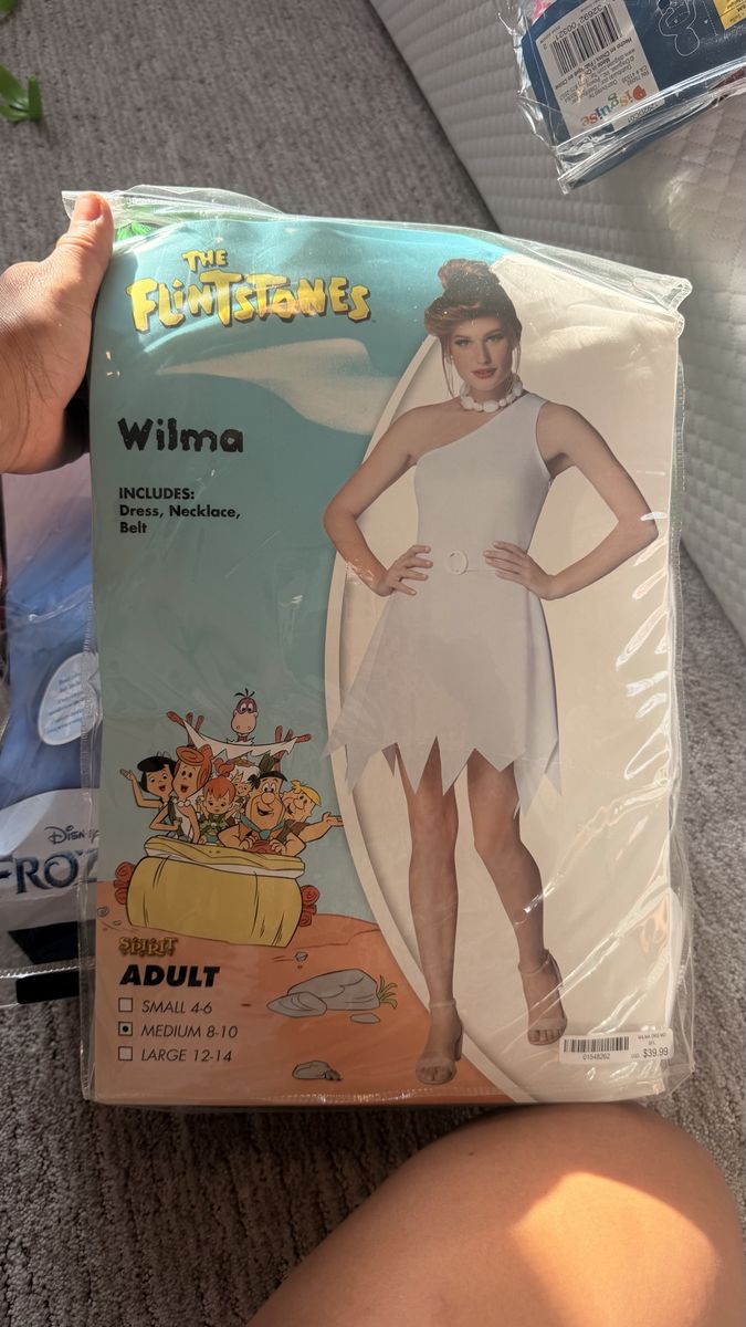 The Flintstones Wilma Adult Halloween Costume - Dress, Necklace, Belt - Medium 8-10