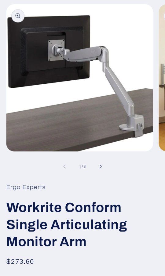 Workrite ConForm Single Articulating Monitor Arm by Ergo Experts - Desk Clamp Mount