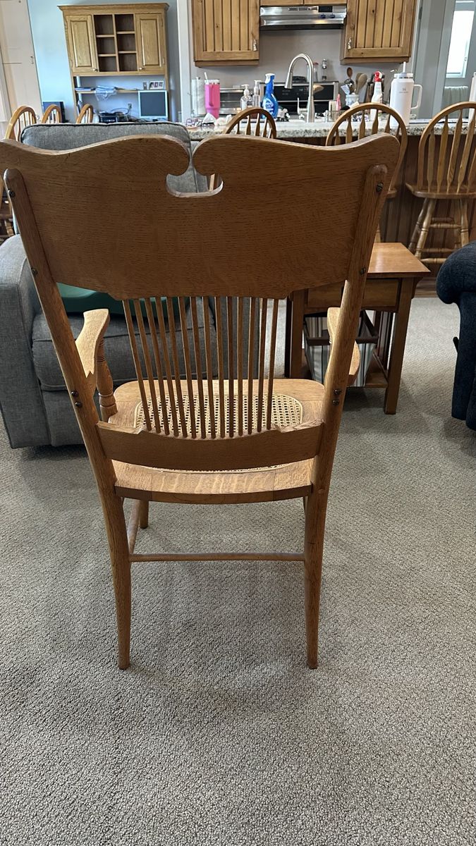 Vintage Oak Wood & Cane Seat Armchair - Classic Design Dining/Accent Chair