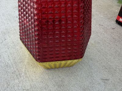 Red Hexagonal Diamond Textured Glass Vase or Candle Holder with Gold Base