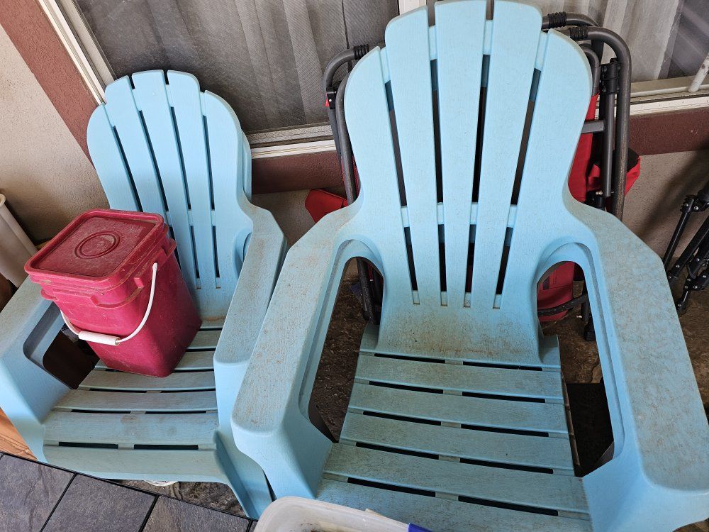 Light Blue Plastic Adirondack Patio Chairs Set. FREE