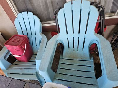 Light Blue Plastic Adirondack Patio Chairs Set. FREE