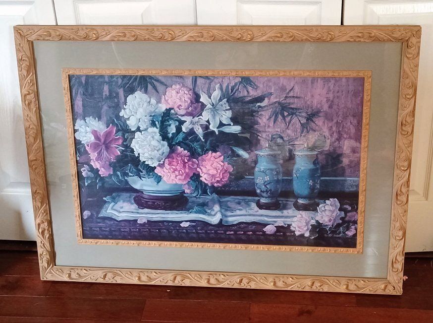 Large Still Life Print in Ornate Frame