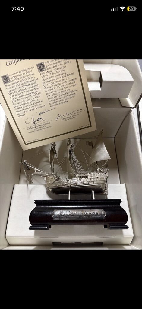 Rare sterling Silver .925 Santa maria ship 310g