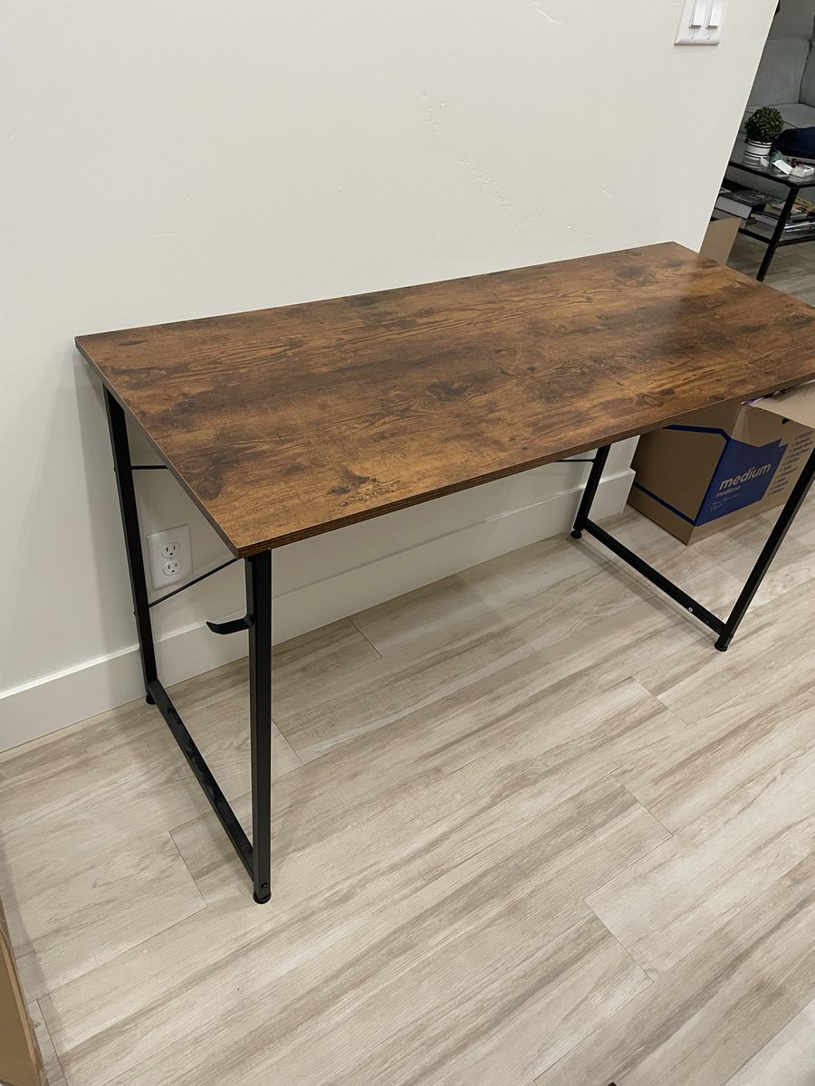 Industrial Rustic Wood & Black Metal Writing Desk / Computer Table