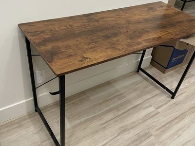 Industrial Rustic Wood & Black Metal Writing Desk / Computer Table