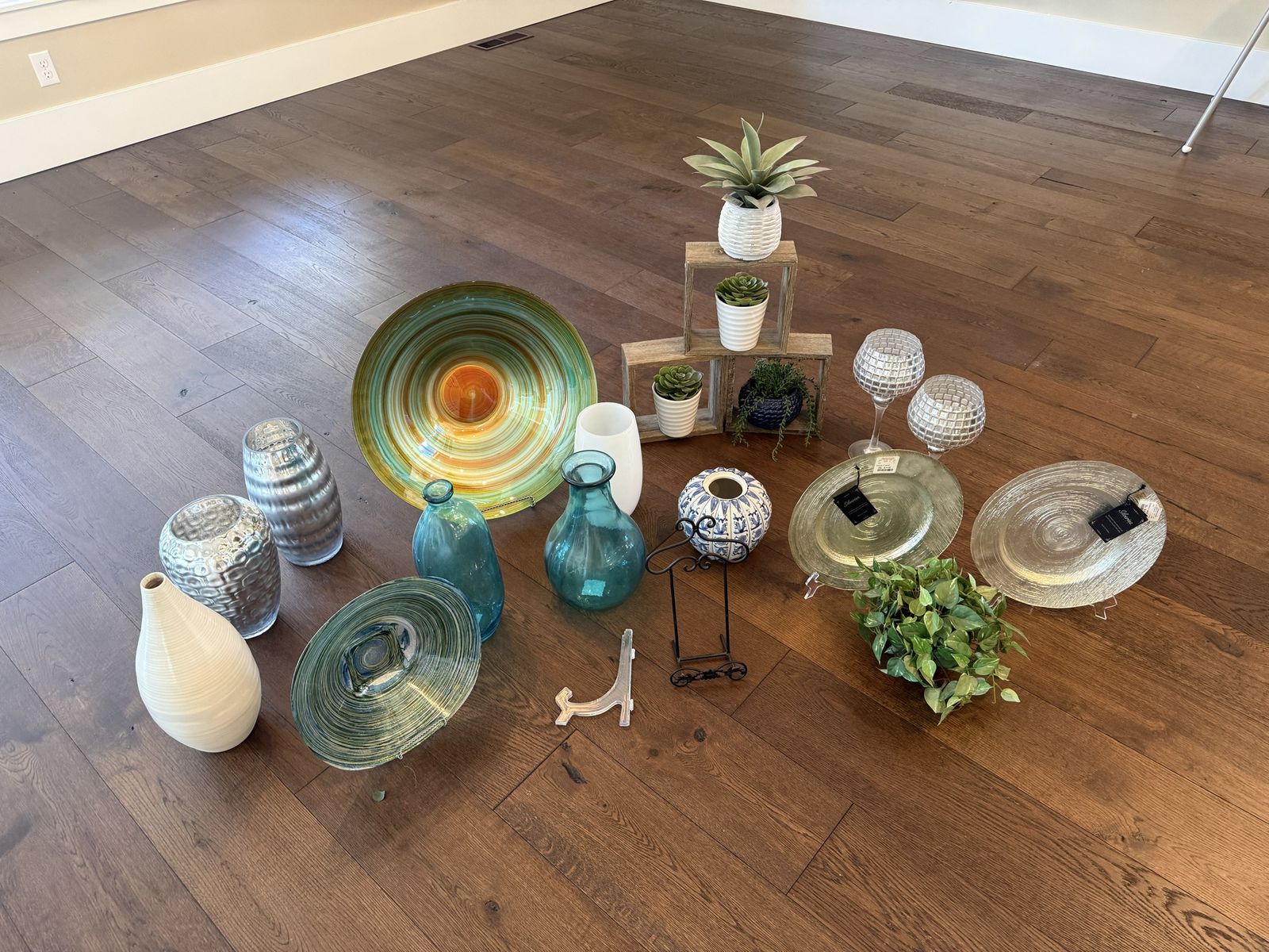 Assorted Home Decor Bundle - several hundred dollars worth of Vases, Bowls, Planters, Centerpieces - Mixed Materials & Styles