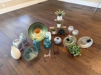 Assorted Home Decor Bundle - several hundred dollars worth of Vases, Bowls, Planters, Centerpieces - Mixed Materials & Styles