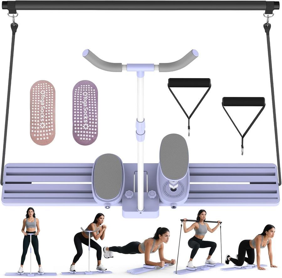 42.9" Foldable Pilates Slider Board w/Resistance Bands, Full-Body Workout, Purple