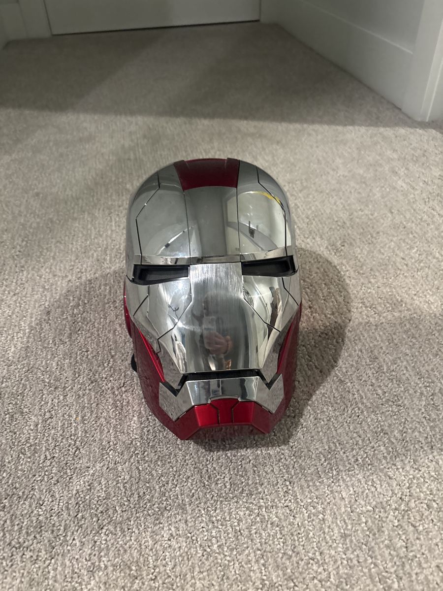 Iron Man Mark 5 Helmet - Silver & Red Wearable Cosplay Prop with Moving Parts