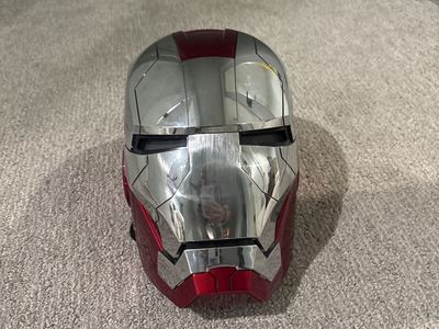 Iron Man Mark 5 Helmet - Silver & Red Wearable Cosplay Prop with Moving Parts