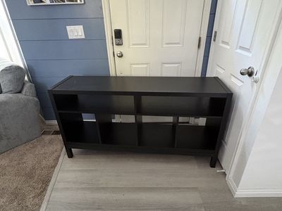 Black Wooden TV Stand Entertainment Console with Open Shelving