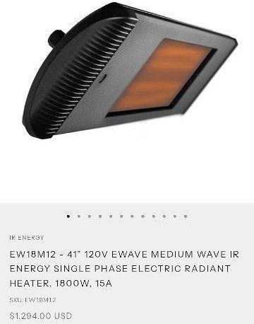 IR Energy eWave Medium Wave Electric Radiant Patio Heater 1800W 120V