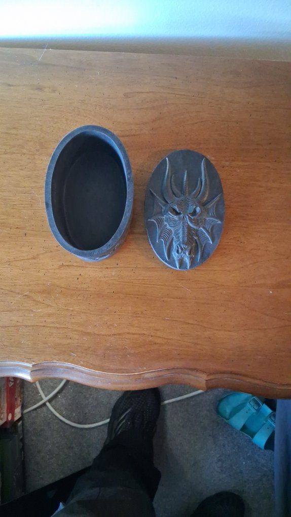 Unique Dragon Head Small Oval Trinket/Jewelry Box - Dark Gray/Black