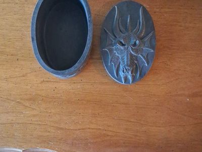 Unique Dragon Head Small Oval Trinket/Jewelry Box - Dark Gray/Black