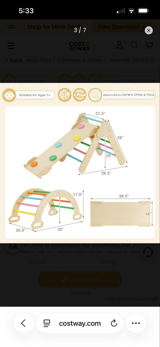 Costway 5 in 1 wooden climber toy