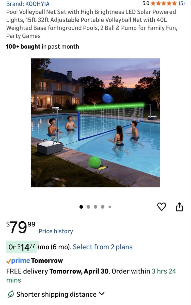 Pool Volleyball set with solar led lights