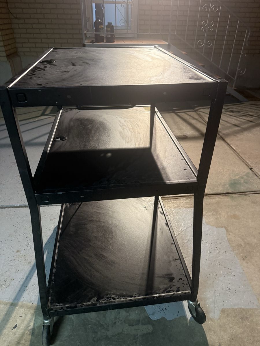 Black Heavy Duty Rolling Utility Cart with Built-in Power Strip and 3 Shelves