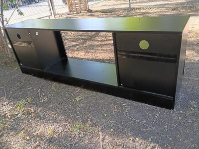 Black Wooden TV Stand Media Console with Storage and Cable Management
