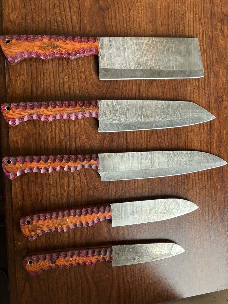 Damascus Steel Full Set Of 5 Knives Brand New