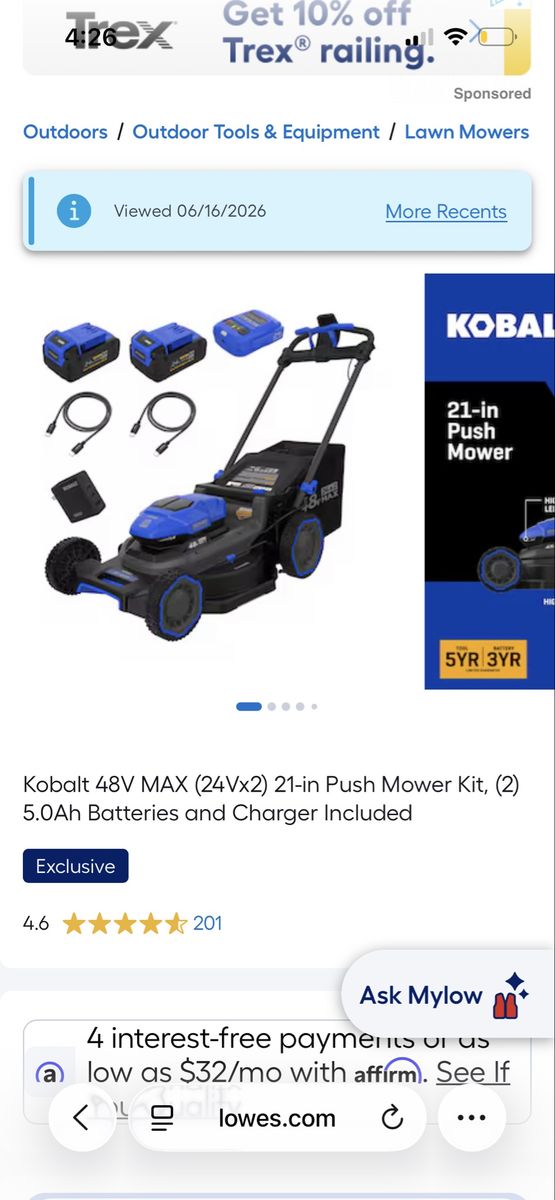 Kobalt 48v Max mower