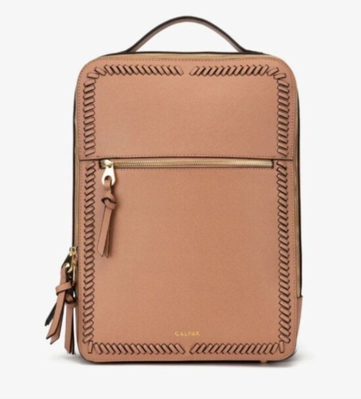 Calpak Kaya 15 Inch Laptop Backpack Faux Vegan Leather Caramel Tan