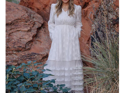 The Miranda Front Button Temple Dress in Creamy White