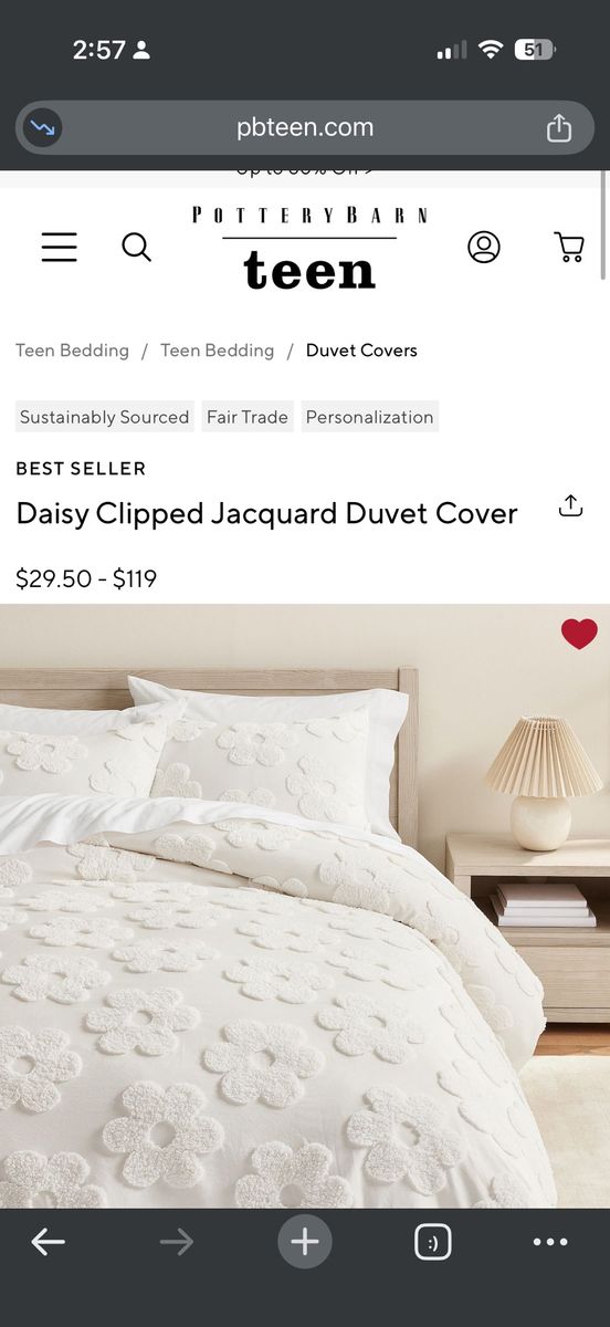 Pottery Barn Teen Daisy Clipped Jacquard Duvet Cover - Twin/Twin XL, White, Flower Pattern. Duvet All Season insert included