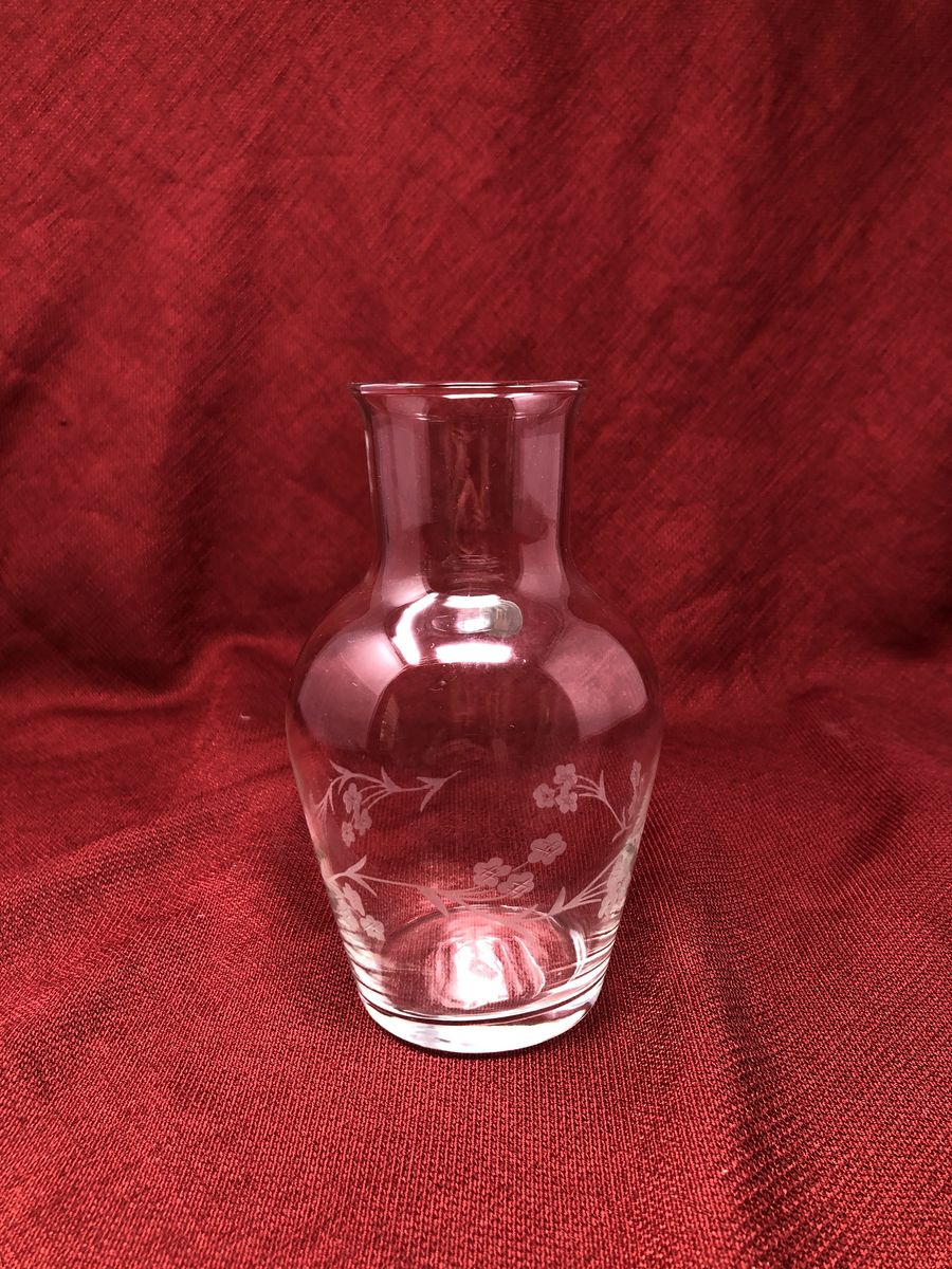 Vintage Etched Crystal Vase – Turkish Floral Glass – Elegant Home Décor