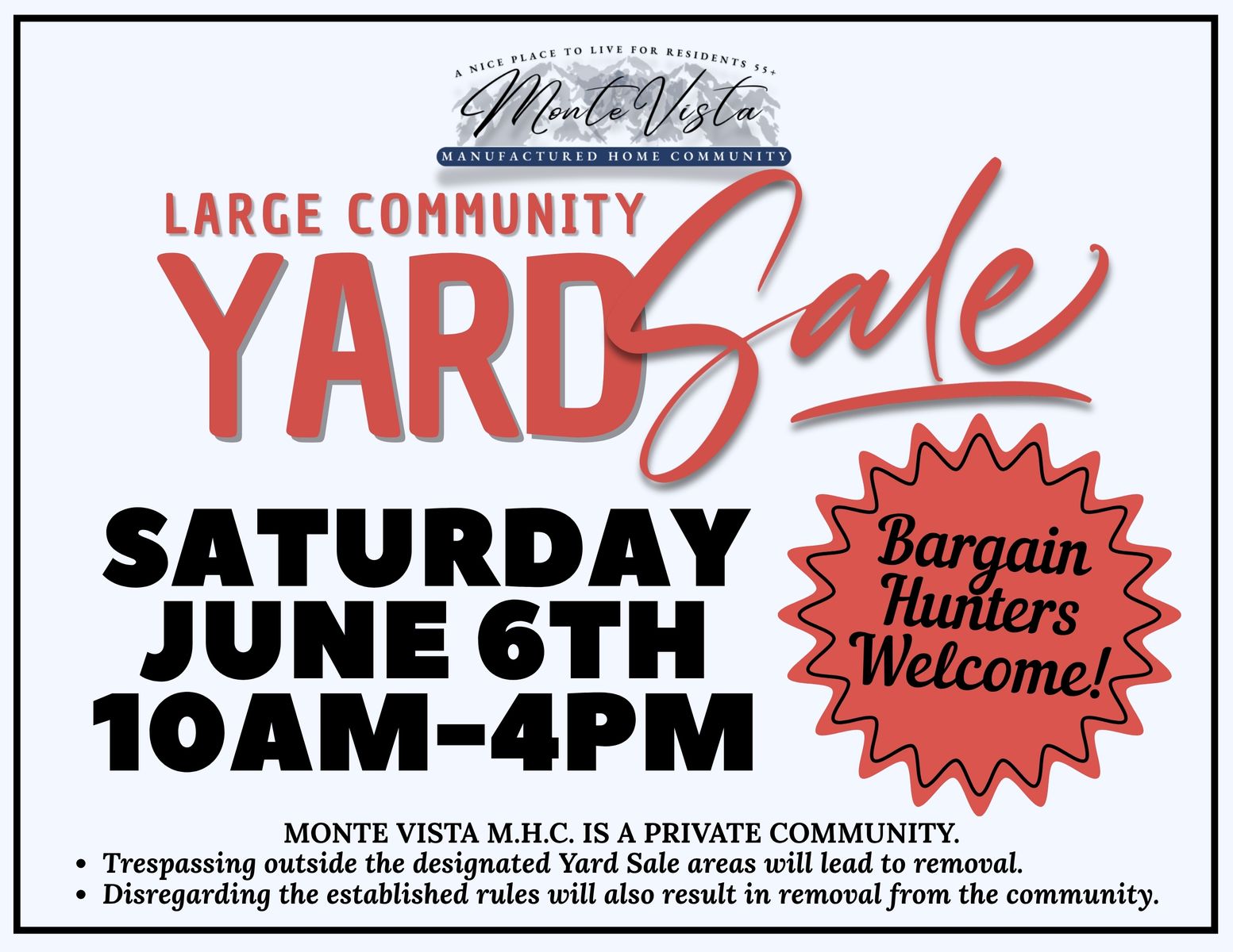 Community Wide Yard Sale! June 6th, 10AM-4PM
