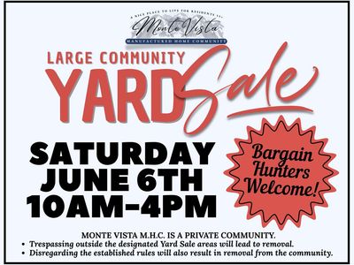 Community Wide Yard Sale! June 6th, 10AM-4PM