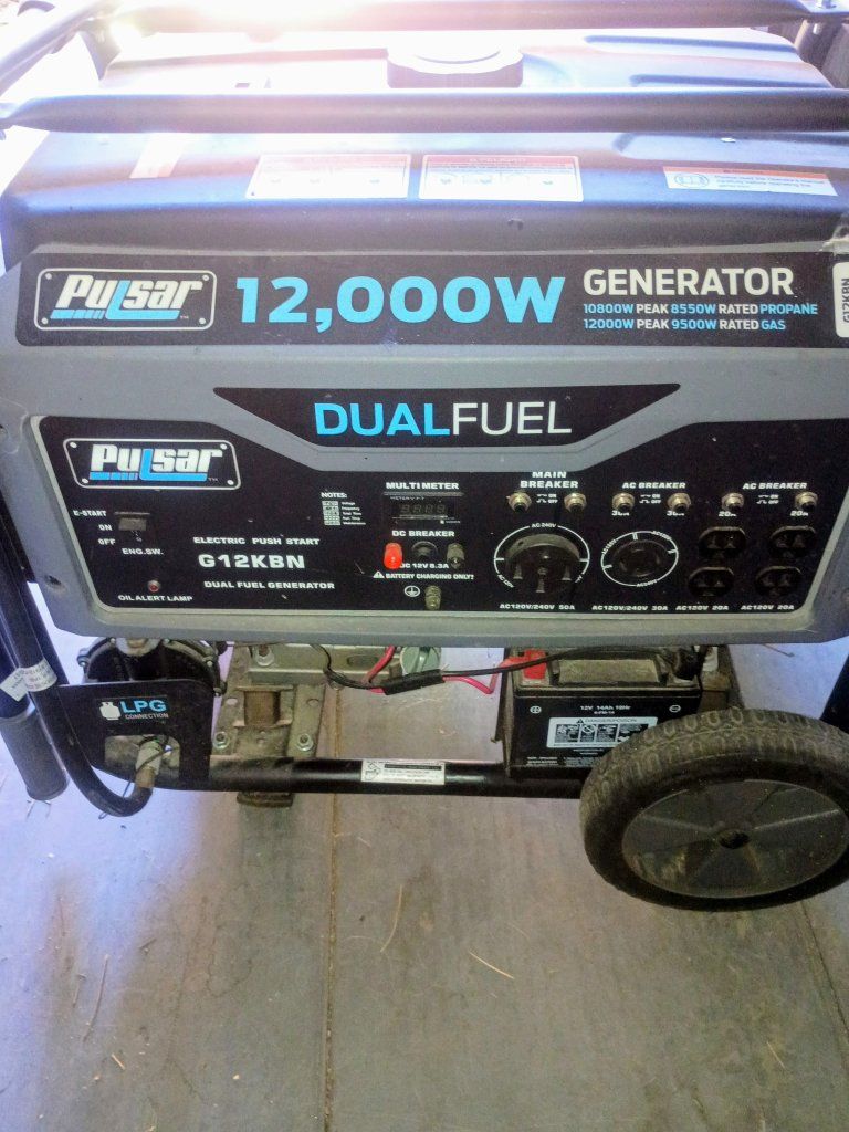 Pulsar G12KBN 12,000W Dual Fuel Portable Generator - Electric Start, 9500W Rated Gas
